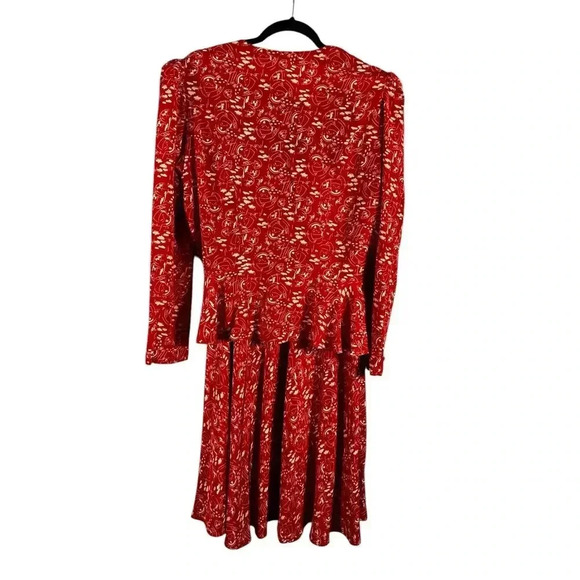 Vintage Argenti Women’s 100% Silk 2 Piece Button Blouse And Midi Skirt Red M - Picture 5 of 9